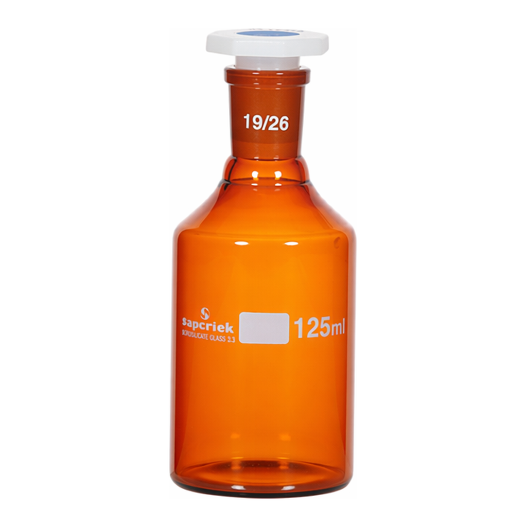 Supertek Reagent Bottle, Amber Glass, Polypropylene Stopper