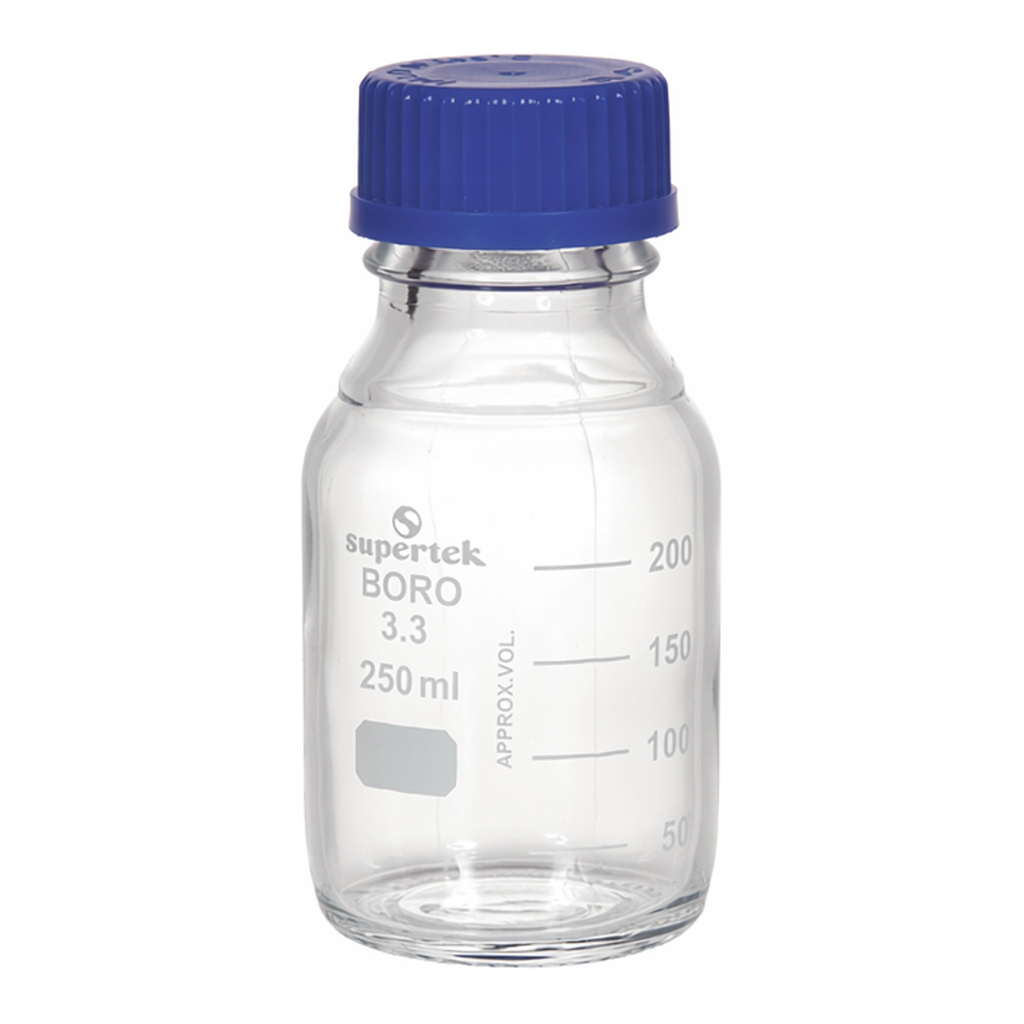 Supertek Reagent Bottle, Clear Glass, With Screw Cap
