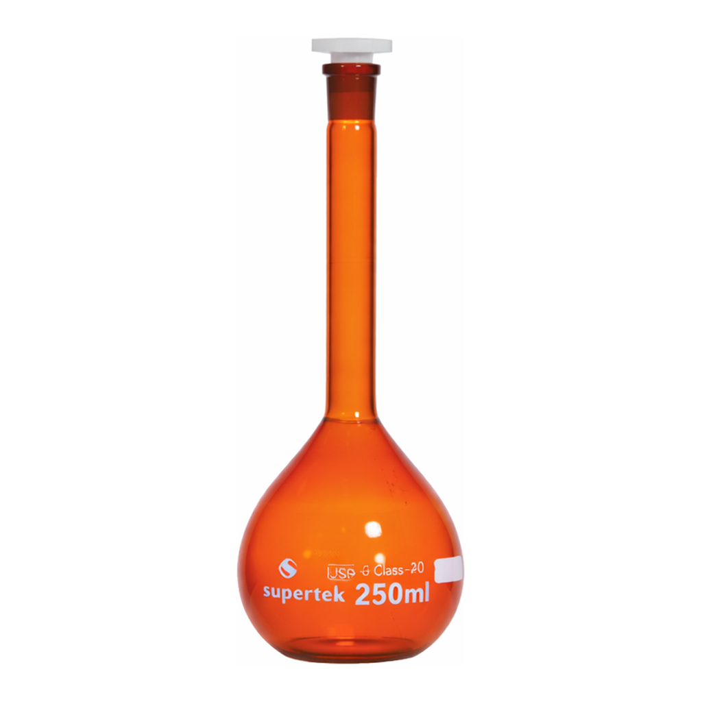 Supertek Flask, Volumetric, Amber Glass, With Polypropylene Stopper, Class A (USP)