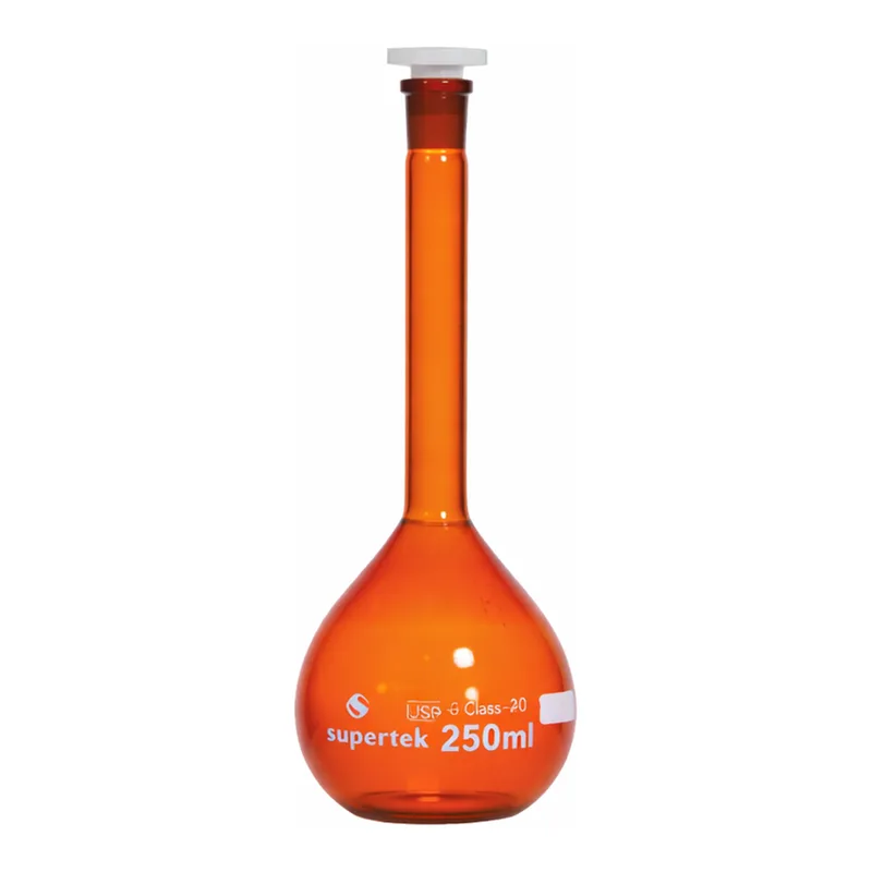Supertek Flask, Volumetric, Amber Glass, With Polypropylene Stopper, Class A (USP)