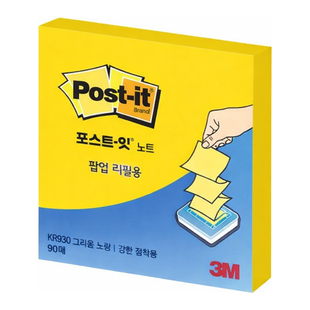 OFFICENEX 3M 포스트잇 팝업 리필 강한점착용 KR-330 그리움노랑 76x76mm 총90장/1패드