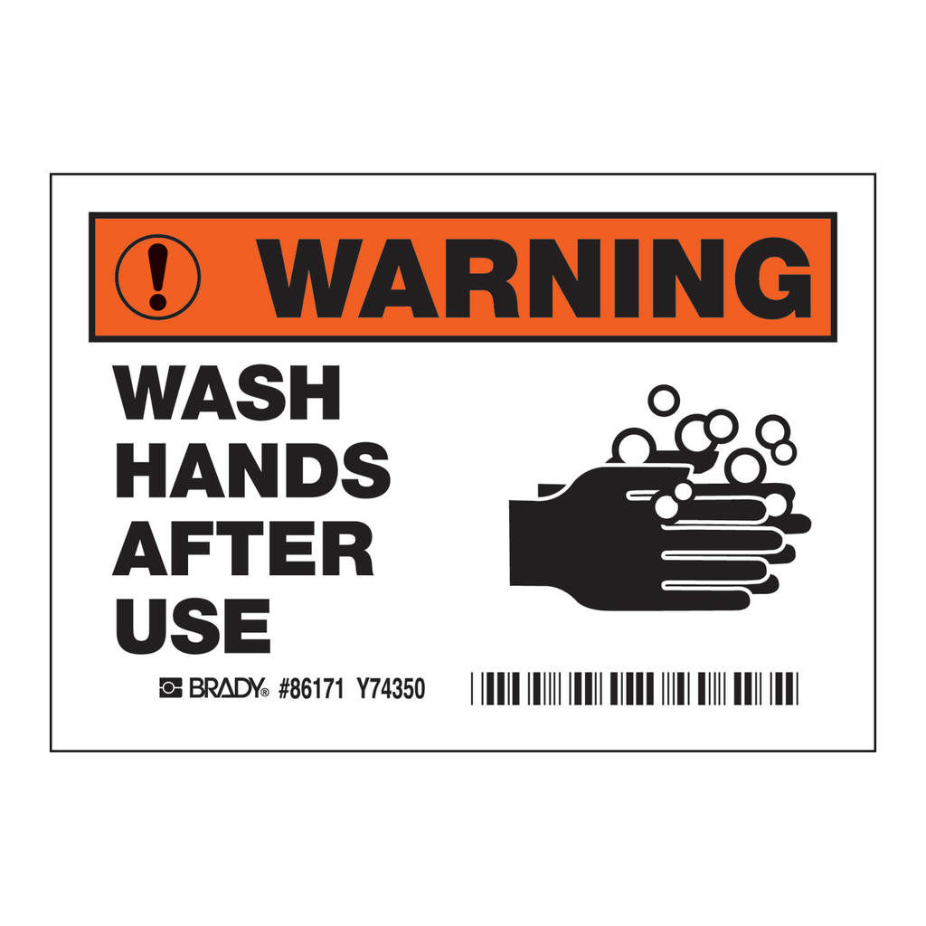 Brady WARNING Wash Hands After Use Labels