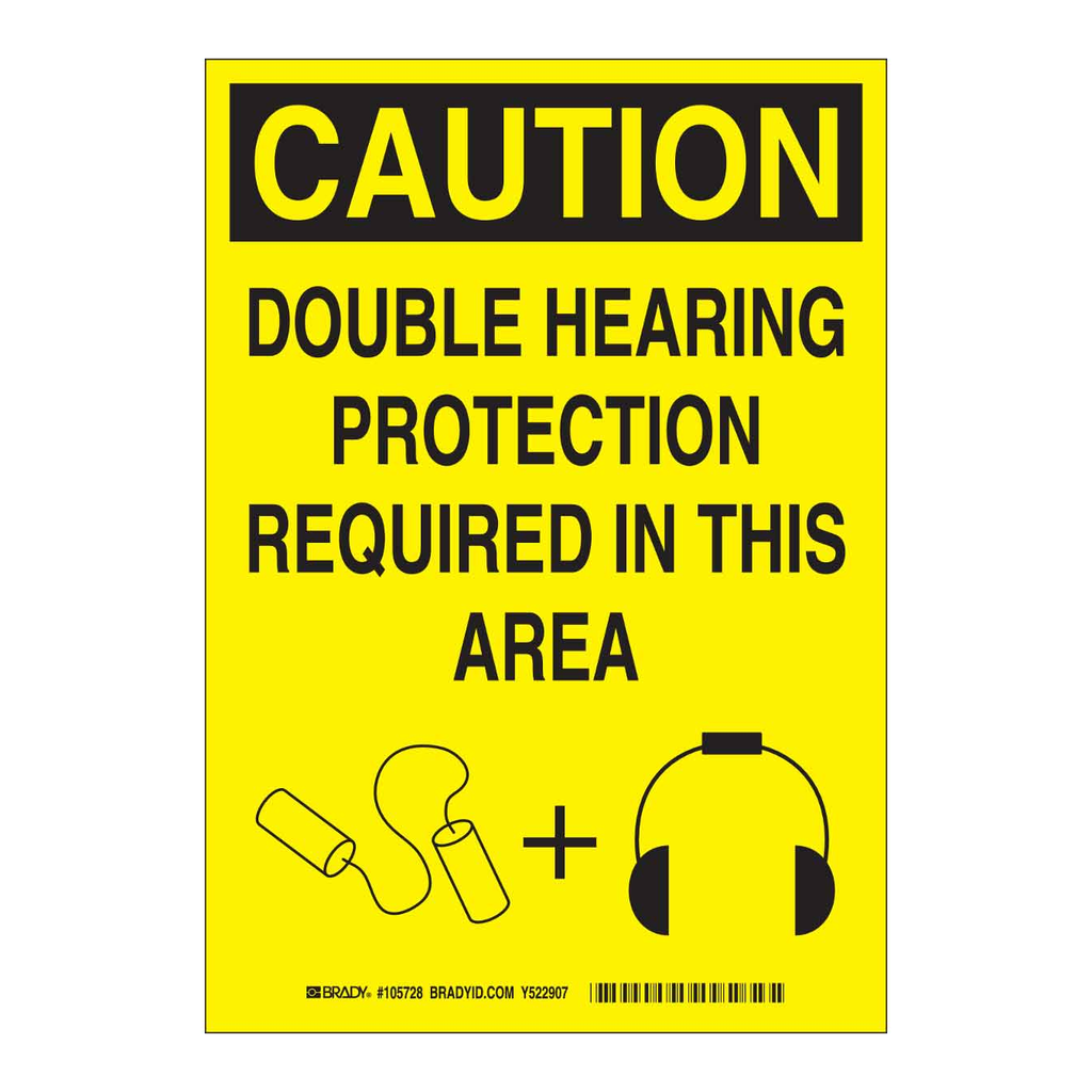 Brady CAUTION Double Hearing Protection Required In This Area Sign