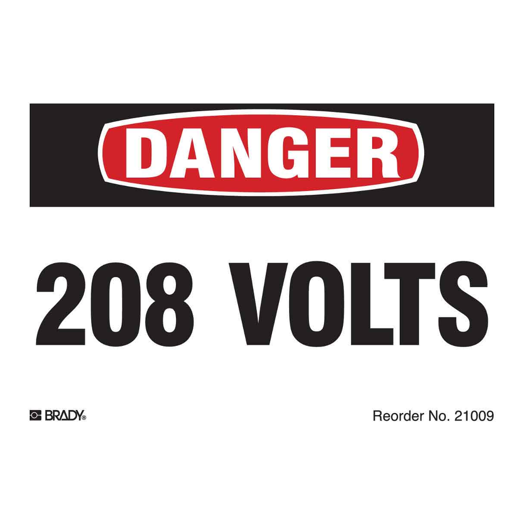 Brady Reflective DANGER 208 Volts Labels