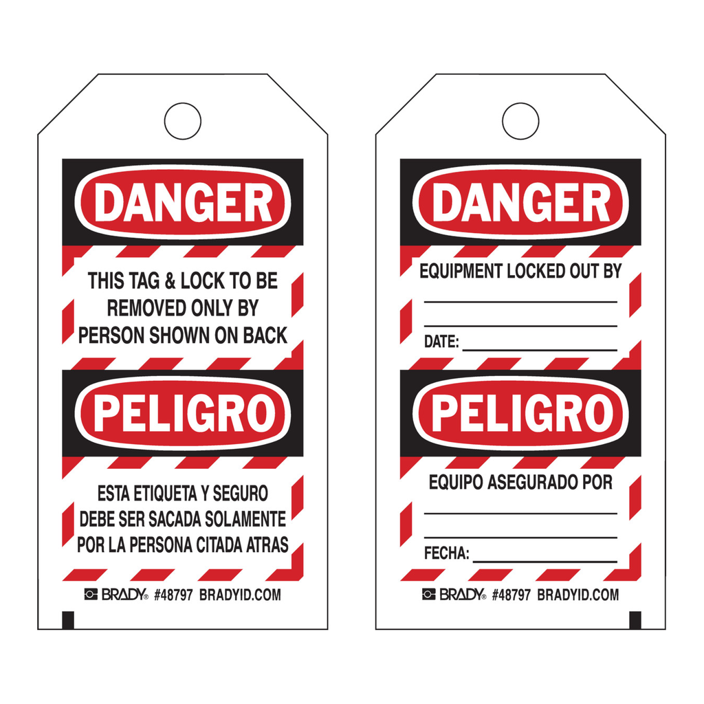Brady Bilingual DANGER This Tag and Lock To Be Removed Only By Person Shown on Back Tags