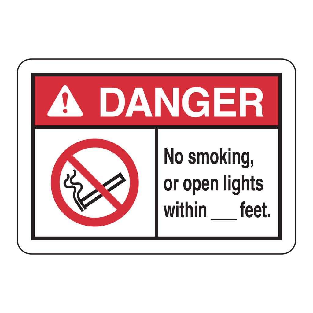 Brady DANGER No Smoking, Or Open Lights Within___Feet. Sign