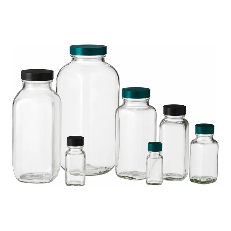 Wide Mouth French Square Bottle Jar 사각 대 광구병, wTeflon Lined Cap