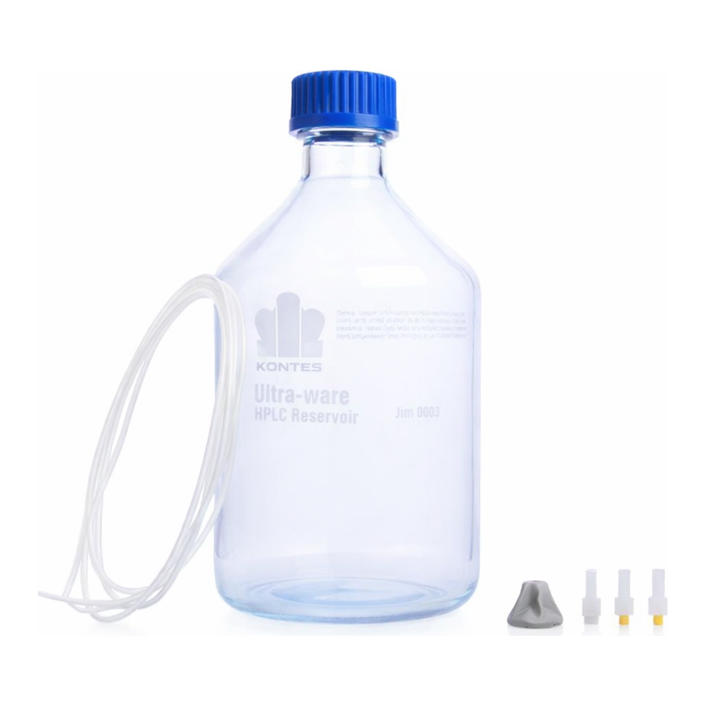 HPLC Reservoir Bottle with 3-Hole GL45 Screw Cap, Kimble 평저 HPLC 리져버 바틀