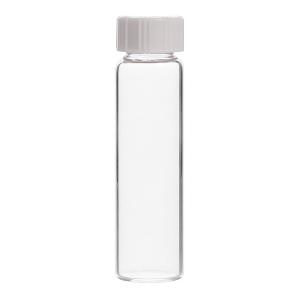 Clear Sample Vial with White Teflon/Rubber Lined Cap, Kimble 투명 샘플 바이알, 내열 & 내화학 라이너