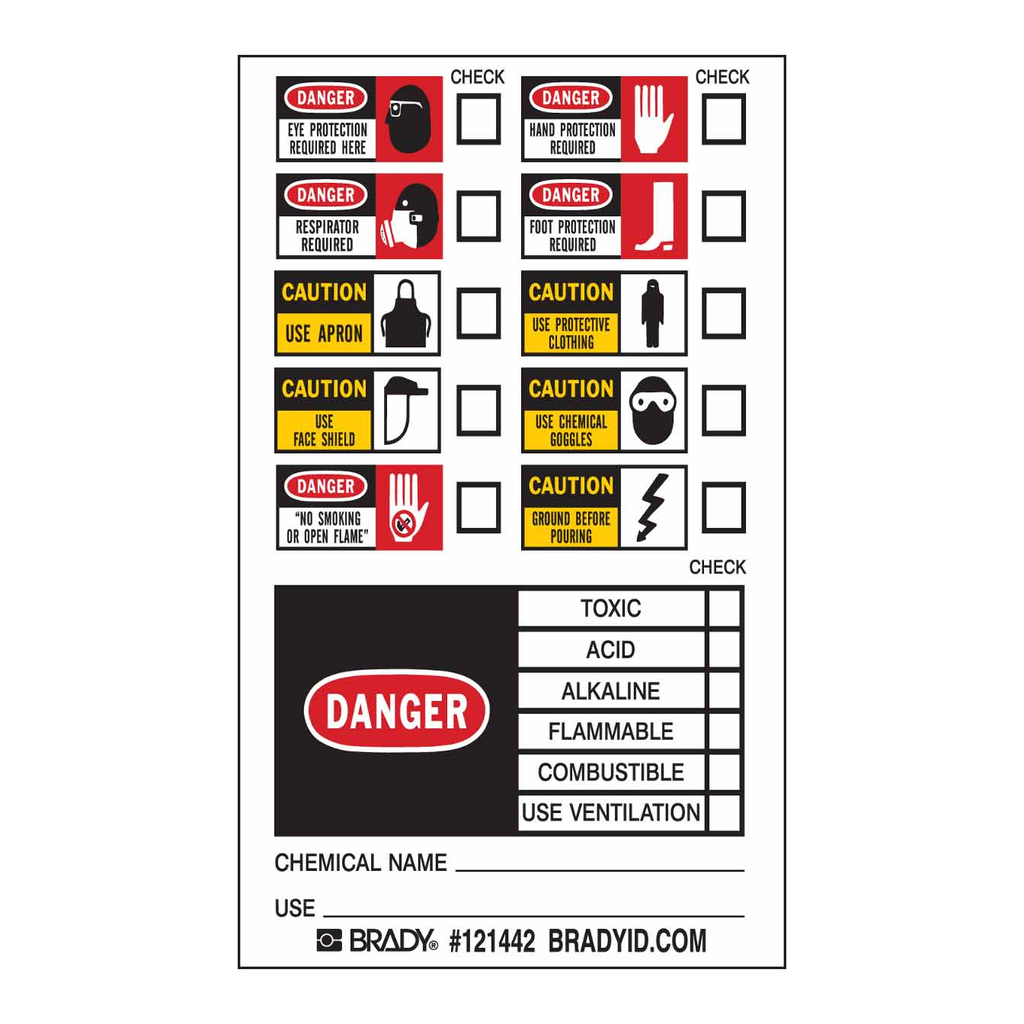Brady Personal Protection Equipment PPE Checklist Labels