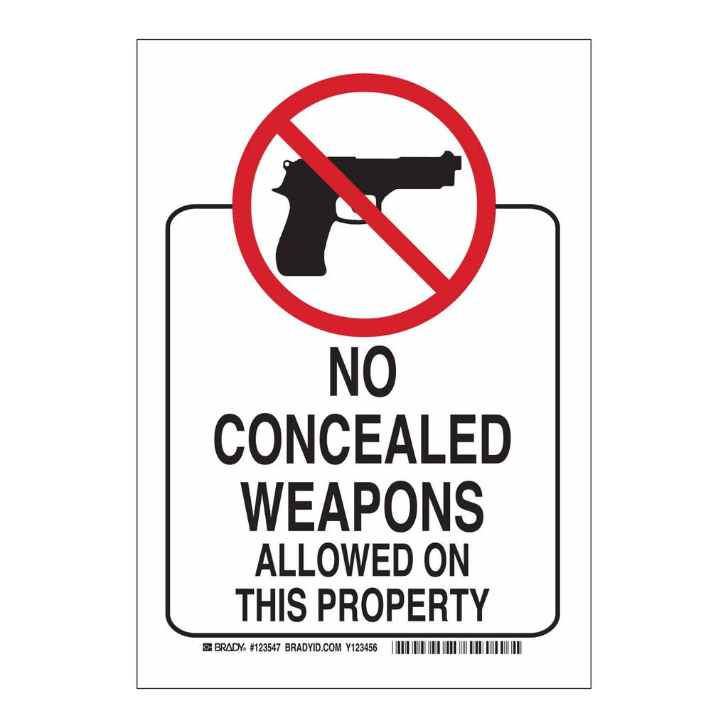 Brady No Concealed Weapons Allowed On This Property Sign