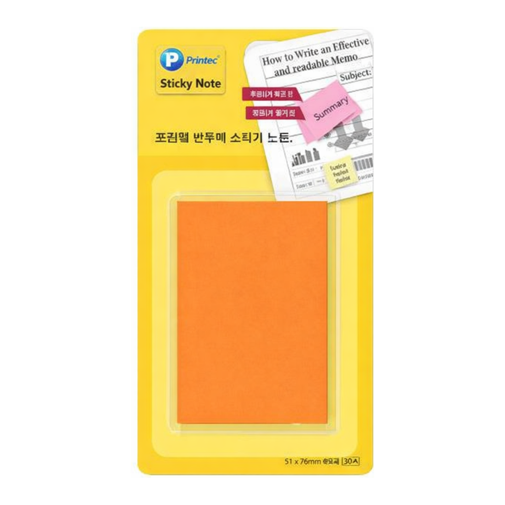 OFFICENEX 프린텍 CL5176O반투명스티키노트 주황 51 x76 30매(51x76mm,30매)