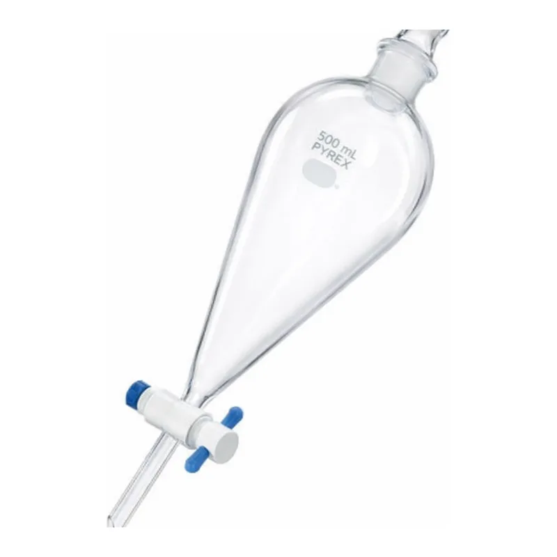 Merck Pyrex(R) Squibb separatory funnel, Pyrex jointed stopper, PTFE stopcock