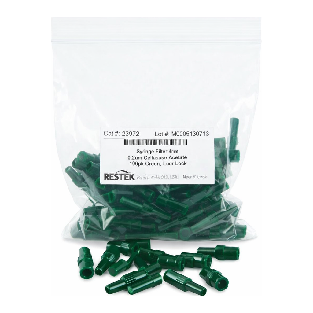 Restek Syringe Filter, 4mm, 0.22um Cellulose Green Luer Lock 100-pk