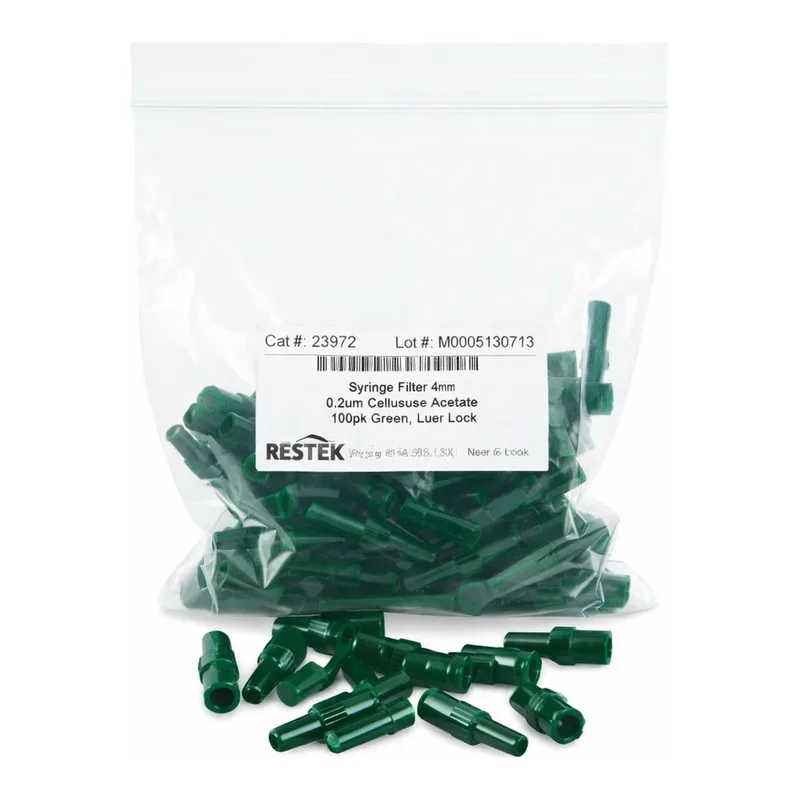 Restek Syringe Filter, 4mm, 0.22um Cellulose Green Luer Lock 100-pk