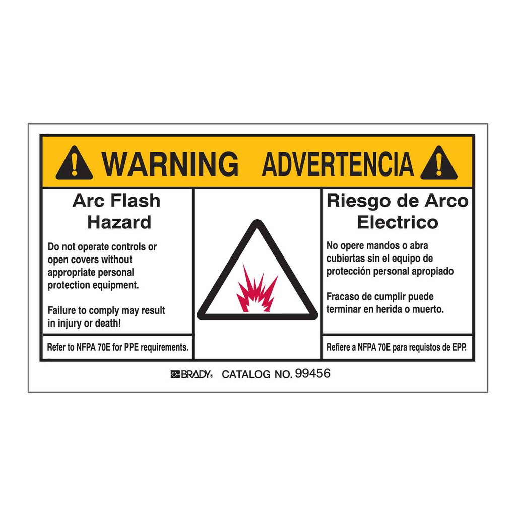 Brady Bilingual WARNING Arc Flash Hazard Labels