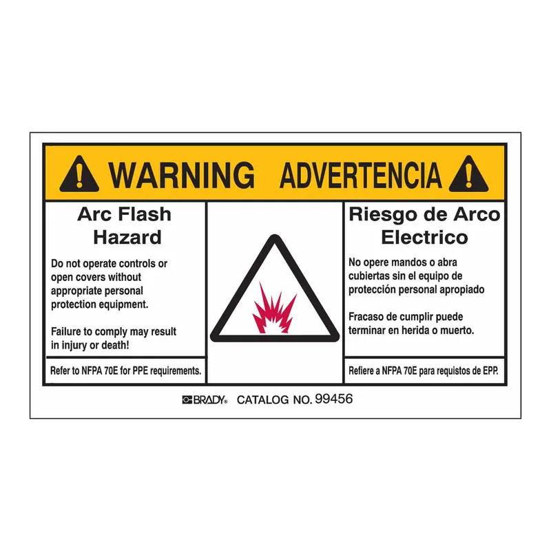 Brady Bilingual WARNING Arc Flash Hazard Labels