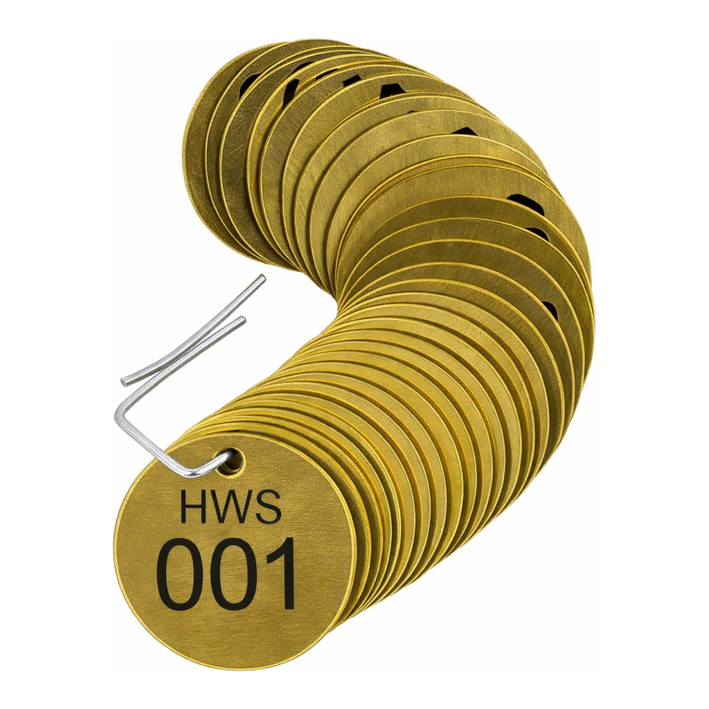 Brady Stamped Brass Valve Tags HWS Hot Water Supply