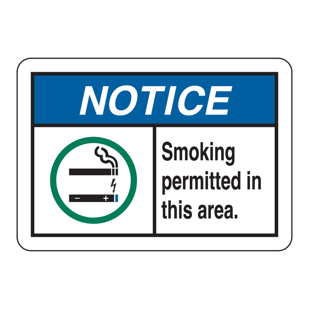Brady NOTICE Smoking Permitted In This Area. Sign