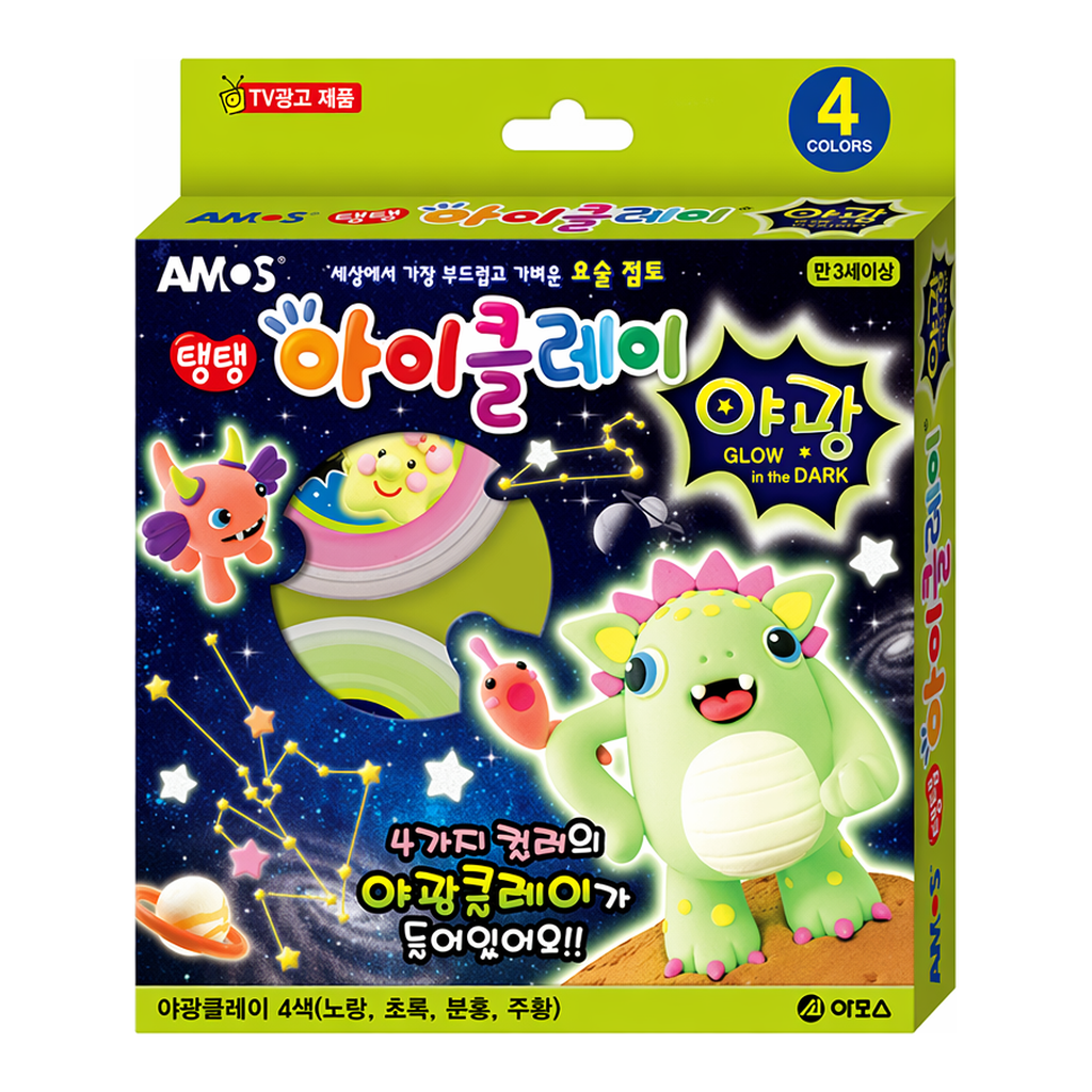 OFFICENEX 아모스 탱탱아이클레이(야광)4본(18gx4색 야광)