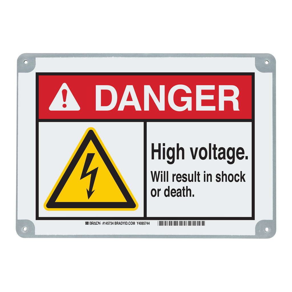 Brady ToughWash DANGER High Voltage. Will Result In Shock Or Death. Sign