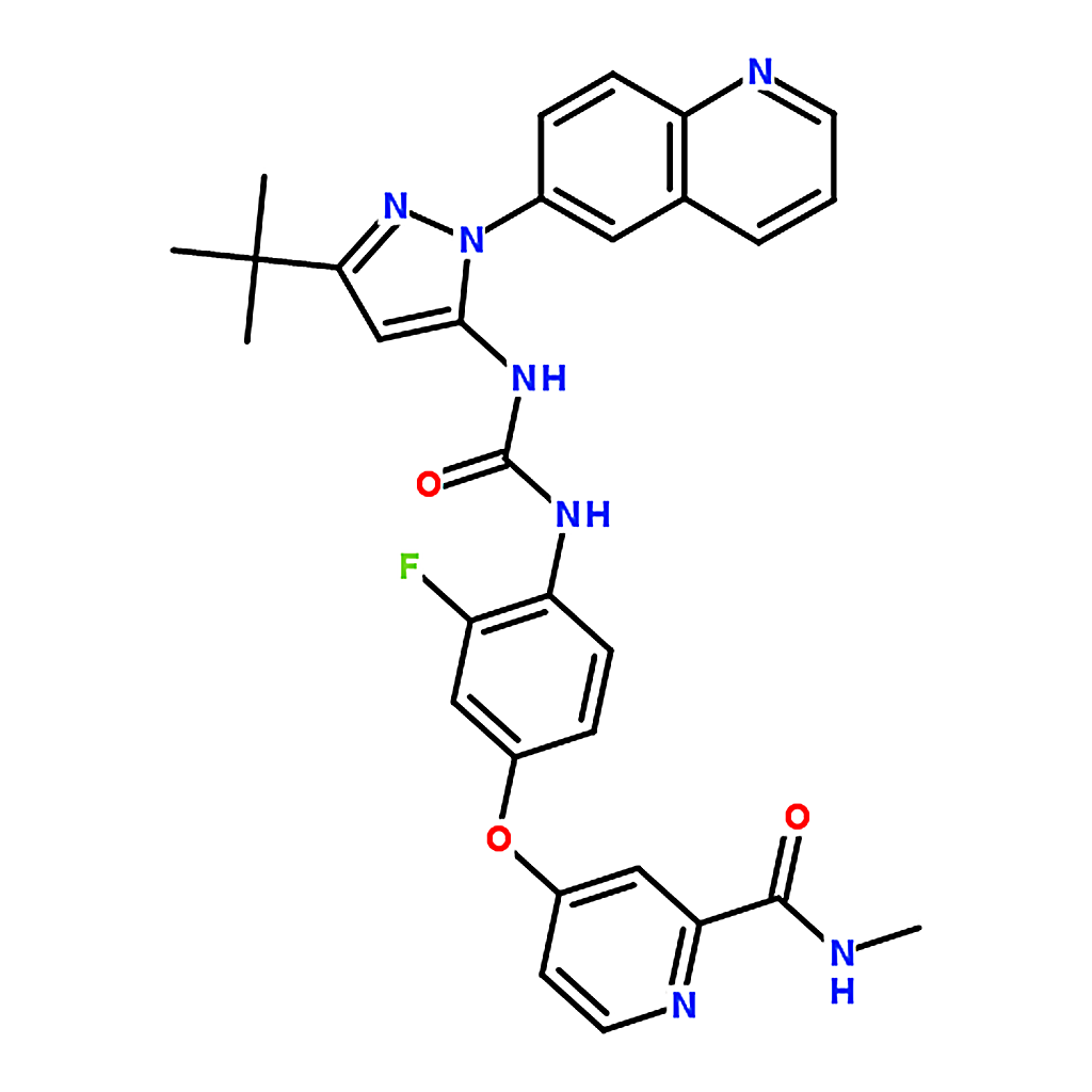 RHAWN N-[3-tert-Butyl-1-(quinolin-6-yl)-1H-pyrazol-5-yl]-N'-[2-fluoro-4-[(2-(methylcarbamoyl)pyrid