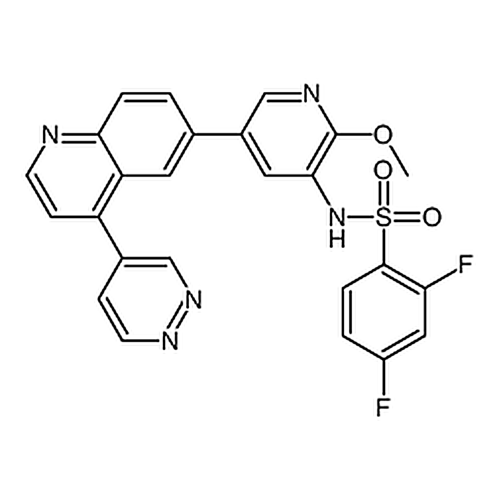 RHAWN 2,4-difluoro-N-[2-methoxy-5-(4-pyridazin-4-ylquinolin-6-yl)pyridin-3-yl]benzenesulfonamide