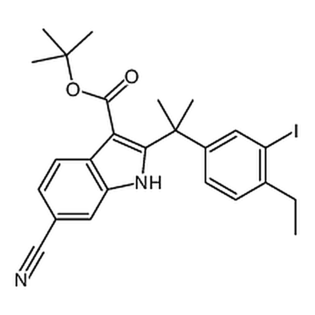 RHAWN tert-Butyl 6-cyano-2-(2-(4-ethyl-3-iodophenyl)propan-2-yl)-1H-indole-3-carboxylate