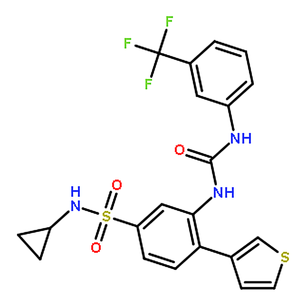 RHAWN 1-[5-(cyclopropylsulfamoyl)-2-thiophen-3-ylphenyl]-3-[3-(trifluoromethyl)phenyl]urea