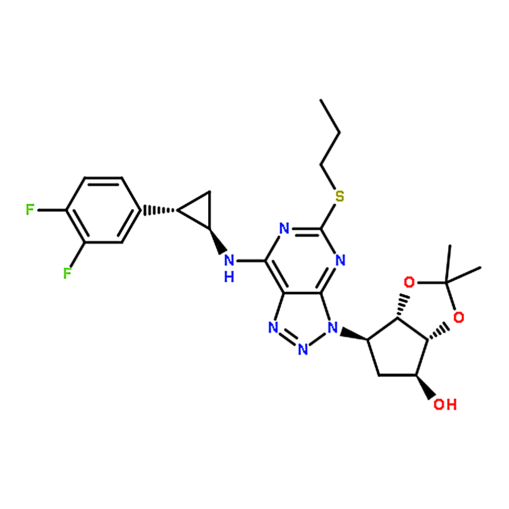 RHAWN (3aR，4S，6R，6aS)-6-[7-[[(1R，2S)-2-(3，4-Difluorophenyl)cyclopropyl]amino]-5-(propylthio)-3H-1，