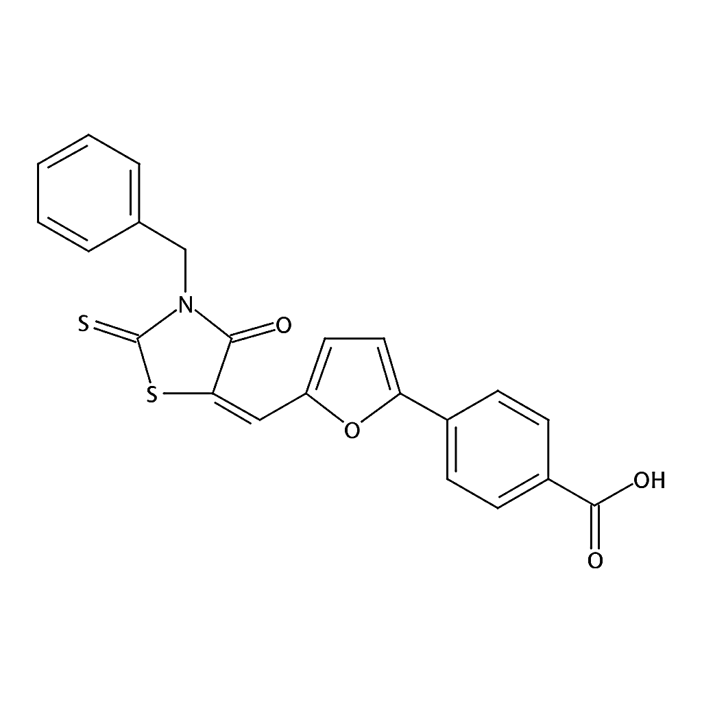 RHAWN 4-(5-((3-Benzyl-4-oxo-2-thioxothiazolidin-5-ylidene)methyl)furan-2-yl)benzoic acid