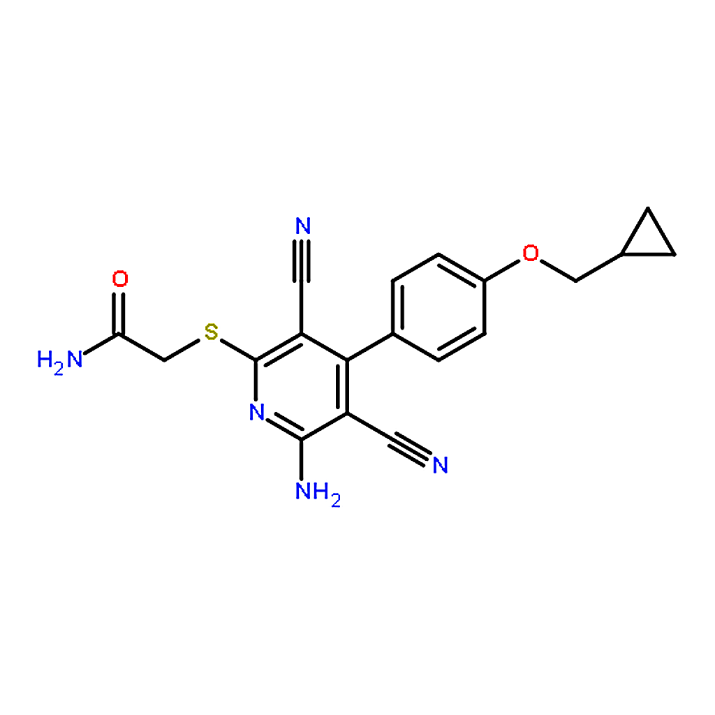 RHAWN 2-((6-Amino-3,5-dicyano-4-(4-(cyclopropylmethoxy)phenyl)pyridin-2-yl)thio)acetamide
