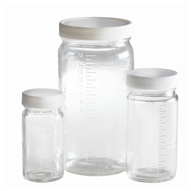 Thermo Fisher Scientific Graduated Glass Bottle Beakers with White Polypropylene Pulp/Vinyl Cap