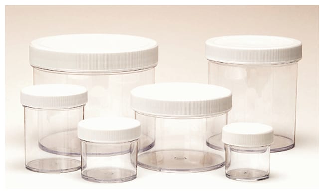 Thermo Fisher Scientific Clear Polystyrene Jars with White Polypropylene PE Foam Cap