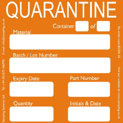 Sampling Systems Quarantine Quality Control Labels