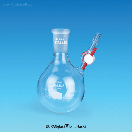 Daihan Science SciLab DURAN glass Joint Flask, with PTFE-plug Stopcock-/Side Arms & Septa Inle
