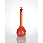 Supertek Flask, Volumetric, Amber Glass, Interchangeable Glass Stopper, Class A (DIN)