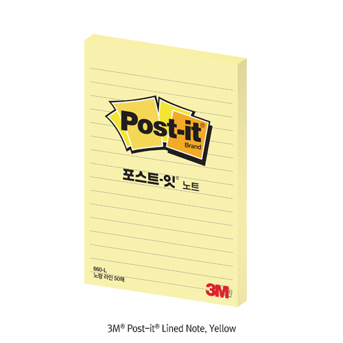 Daihan Science 3M Post-it Lined Note, Yellow & White, 102×152mm<br>Ideal for Note-taking, Re-