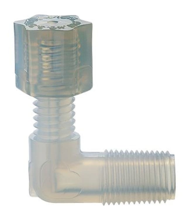 Thermo Fisher Scientific PFA Compression Threaded Male NPT Adapter Elbow, 3/8 x 1/2 in. Tubing