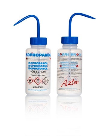 Merck Azlon Multi-Lingual Safety Wash Bottles With Driplok Vapor Venting