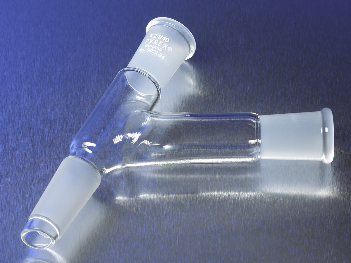Corning PYREX Three-Way 120° Angle Connecting Adapter with 24/40 Standard Taper Joints