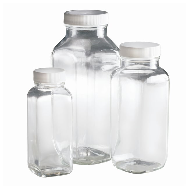 Thermo Fisher Scientific Clear French Square Bottles with White Polypropylene PE Foam/PTFE Cap