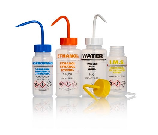 Merck AzlonÂ Multi-Lingual Safety Wash Bottles With Driplok Vapor Venting