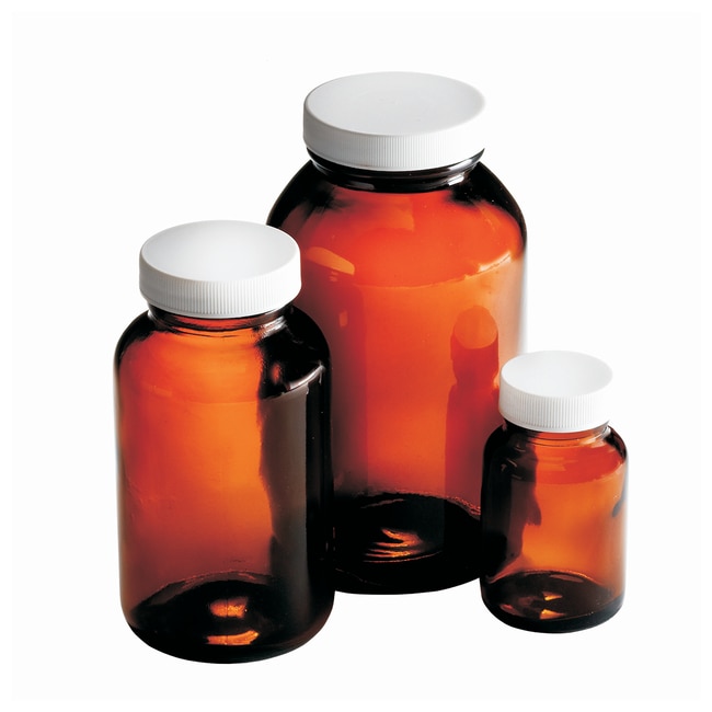 Thermo Fisher Scientific Amber Wide Mouth Packer Bottles with White Polypropylene Pulp/Vinyl Cap