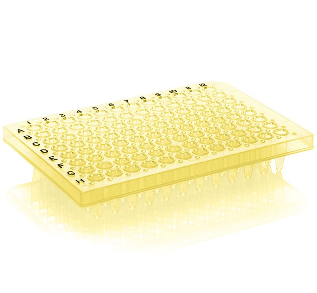 Thermo Fisher Scientific PCR Plate, 96-well, semi-skirted, flat deck, black lettering, yellow