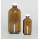 Thermo Fisher Scientific Safety Coated Amber Boston Round Bottles with Black Phenolic PolyCone Cap