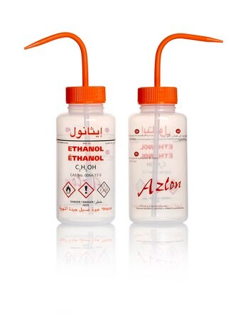 Merck Azlon Multi-Lingual Safety Wash Bottles With Driplok Vapor Venting