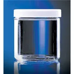 Thermo Fisher Scientific Safety Coated Clear Straight Sided Round Bottles with White Polypropylene PE Foam/PTFE Cap