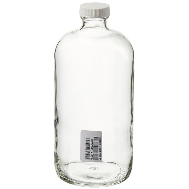 Thermo Fisher Scientific I-Chem Boston Round Narrow-Mouth Clear Glass Bottles with Closure, 1000mL, certified, 1L I-Chem Boston Round Clear Glass Bottle Certified