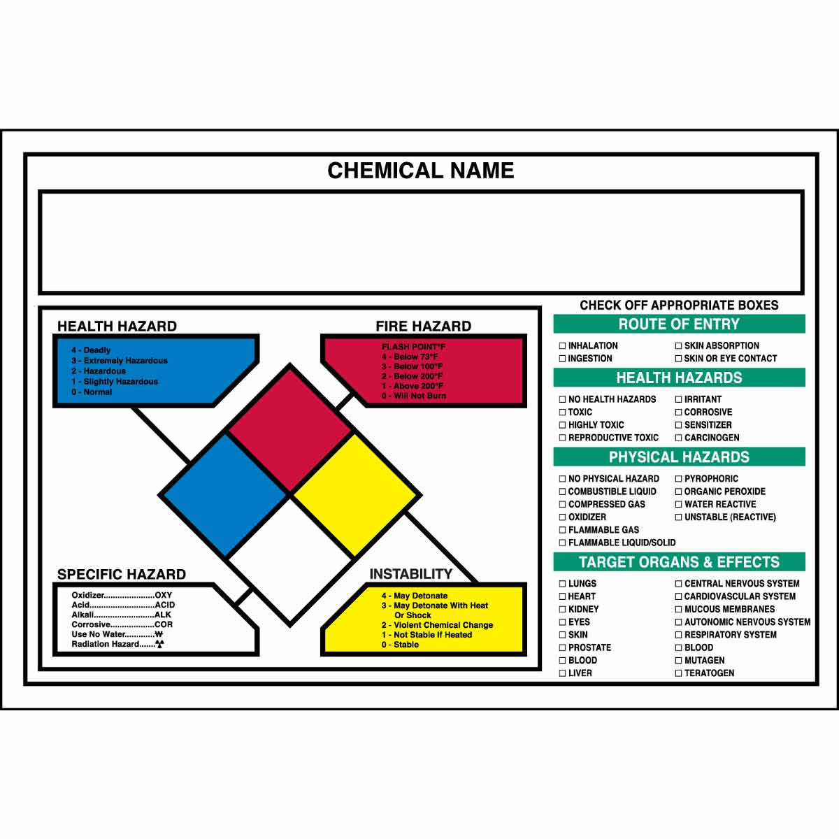 Brady Write-on NFPA Chemical Labels